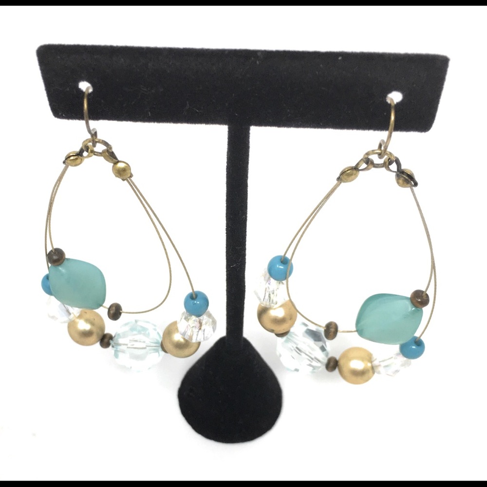Fashion Hoop Earrings With Multi Color Beads 3"